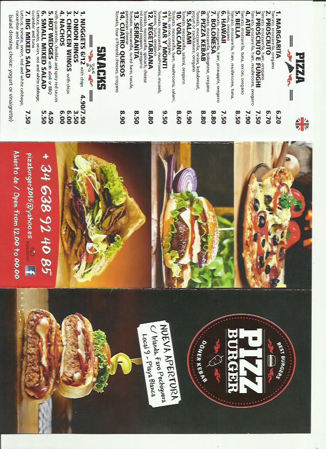 pizzburger menu takeaway lanzarote front